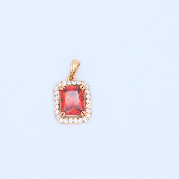 "Red Emerald-Cut Stone Pendant with Crystals in Rose Gold, XPPT1572 - Picture 11 of 13
